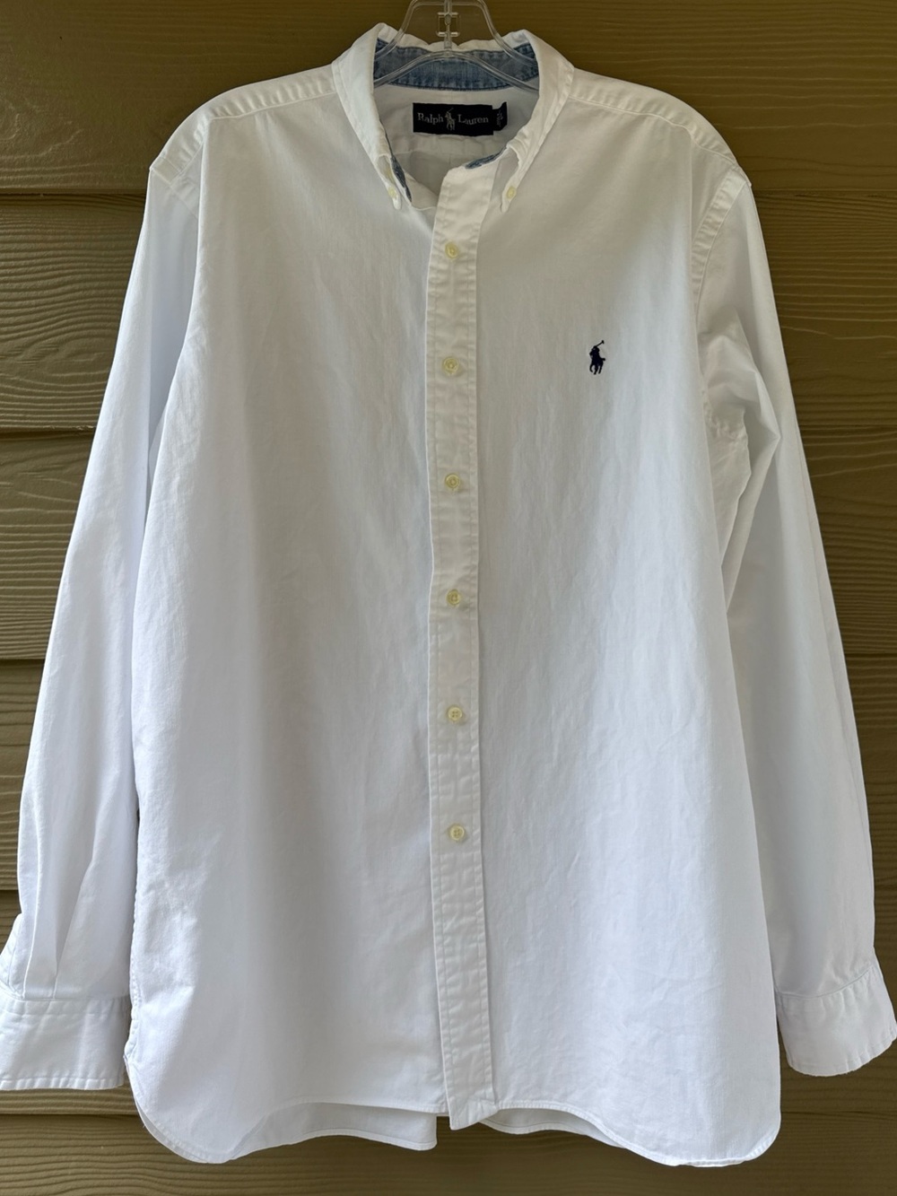 RALPH LAUREN  Cotton White Blue Denim Finishing Oxford Shirt Size L - Picture 3 of 13